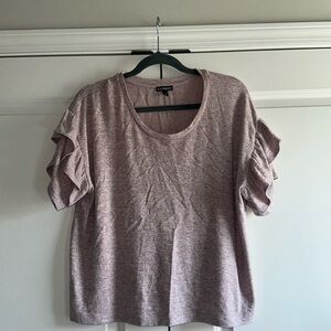 Express Pink, semi-cropped, ruffle short sleeve sweater. Size M.